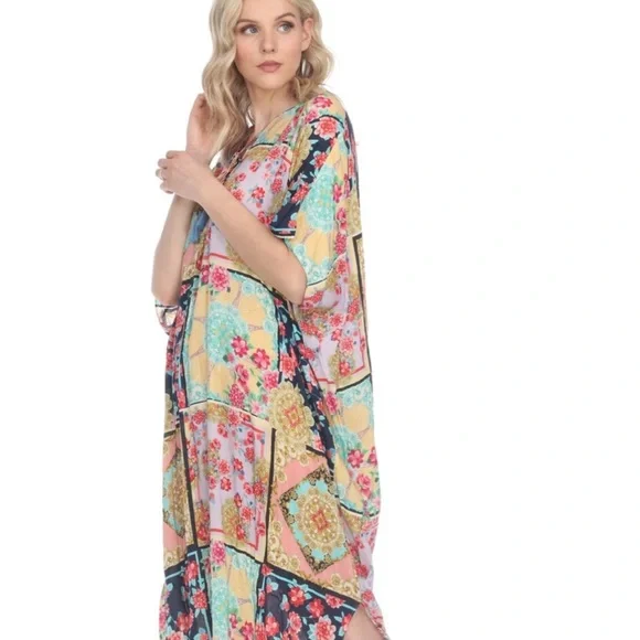 Johnny Was Japer Lace Up Maxi Kaftan Dress In Multi S/M - Picture 3 of 13